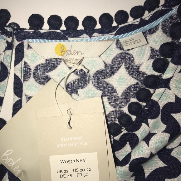 Boden Romaine Linen Sleeveless Top Navy, Diamond Drop Geometric - Size US 20 - Picture 8 of 11